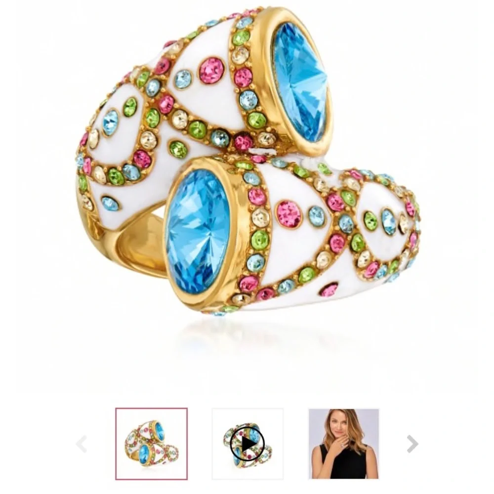 ROSS SIMONS SWAROVSKI CRYSTAL 18K GOLD OVER STERLING BRACELET EARRINGS RING - Picture 14 of 15